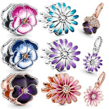925 Silver Charms Purple Daisy Clips Beads Pendant Jewelry DIY