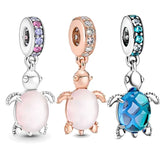 925 Silver Octopus Pink Turtle Beads Ocean Jellyfish Turtle Pendant Charms