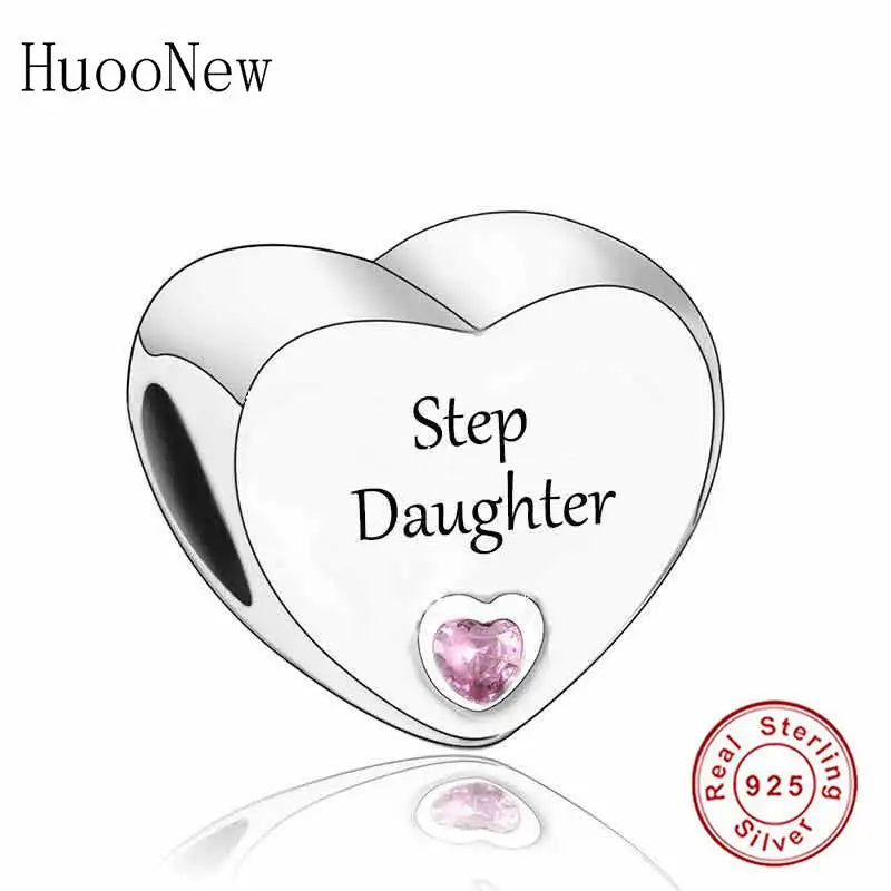 925 Silver Step Daughter Pink Love Heart Charm Bracelet