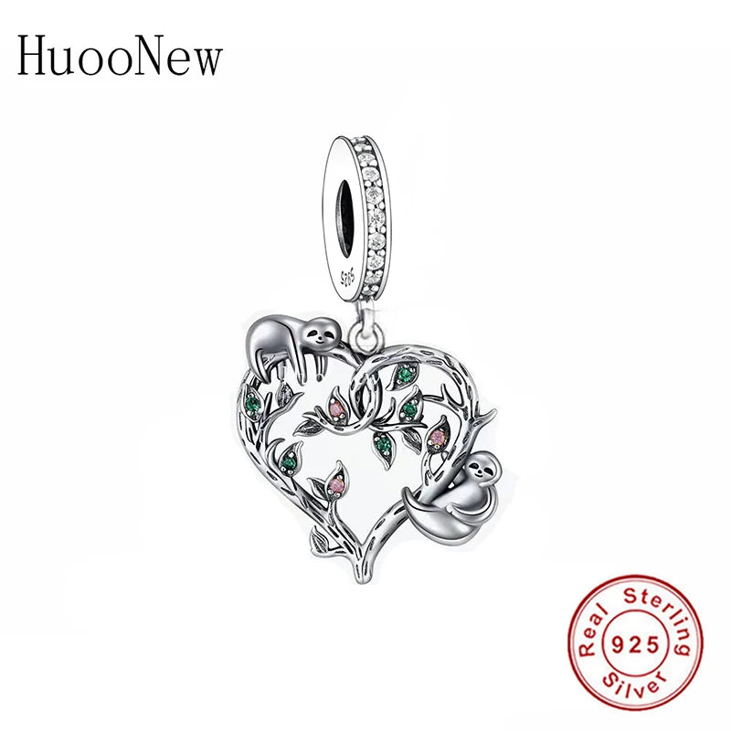 925 Silver Mother Sloth & Tree of Life Charm Bead for Bracelet