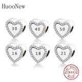 925 Sterling Silver Number Bead Charm Bracelet for Anniversary Berloque