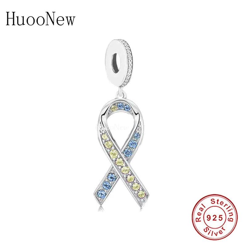 925 Silver Yellow Zircon Down Syndrome Awareness Bead for Charm Bracelet
