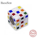 925 Sterling Silver Enamel Cube Puzzle Dice Bead Charm Bracelet