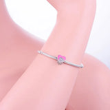 925 Silver Double Heart Charm Beads Red Enamel Clear CZ