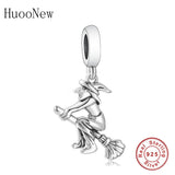 925 Sterling Silver Magic Witch Dangle Beads Charm for Jewelry Making