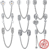 Safety Chain Clip Charm Pave Sparkling 925 Sterling Silver DIY Jewelry