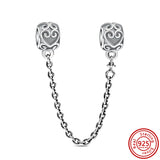 Safety Chain Clip Charm Pave Sparkling 925 Sterling Silver DIY Jewelry