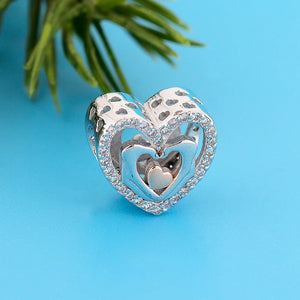 925 Silver Finger Rose Heart Bead Charm Bracelet Women Berloque