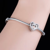 925 Silver Finger Rose Heart Bead Charm Bracelet Women Berloque