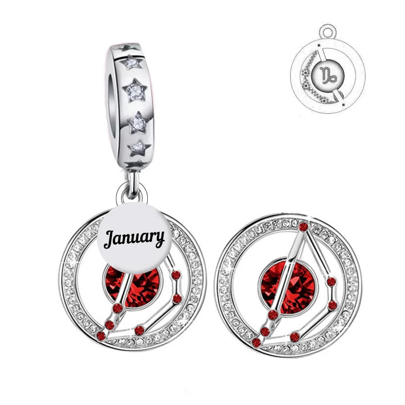 925 Silver Constellation Zodiac Birthstone Bead for Bracelet Making