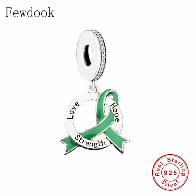 925 Silver Green Enamel Health Awareness Charm Bead
