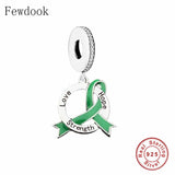 925 Silver Green Enamel Health Awareness Charm Bead