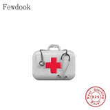 925 Silver Doctor Nurse Stethoscope First Aid Kit Medical Charm Bracelet