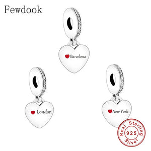 925 Silver Love Heart Charm Bracelet Bead London Manchester York Greece Pendant