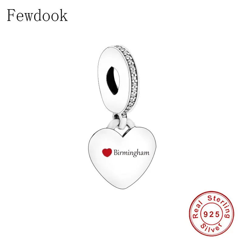 925 Silver Love Heart Charm Bracelet Bead London Manchester York Greece Pendant