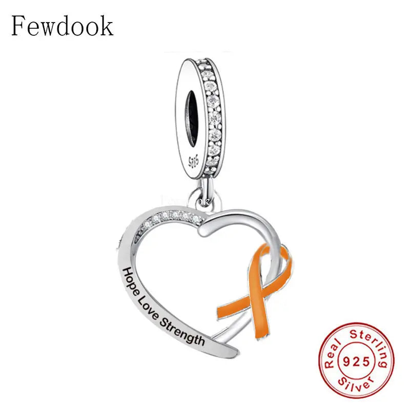 925 Silver Cancer Awareness Ribbon Charm Bracelet Bead