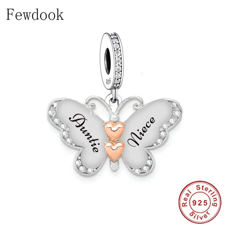925 Silver Rose Butterfly Mother Daughter Sister Bead