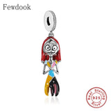 925 Silver Couple Jack The Skull & Dress Girl Bead Halloween Charm Bracelet