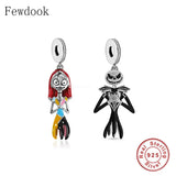 925 Silver Couple Jack The Skull & Dress Girl Bead Halloween Charm Bracelet