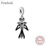 925 Silver Couple Jack The Skull & Dress Girl Bead Halloween Charm Bracelet