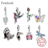 925 Silver Dragonfly Zircon Feather Charm Bracelet Bead