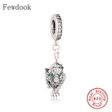 925 Silver Dragonfly Zircon Feather Charm Bracelet Bead