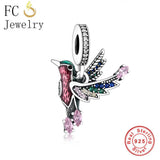 925 Silver Dragonfly Zircon Feather Charm Bracelet Bead