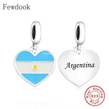 925 Sterling Silver Argentina Flag Tea Mate Bead Charm Bracelet