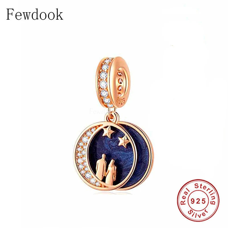925 Silver Boy & Girl Hand In Hand Moon Charm Bracelet Bead