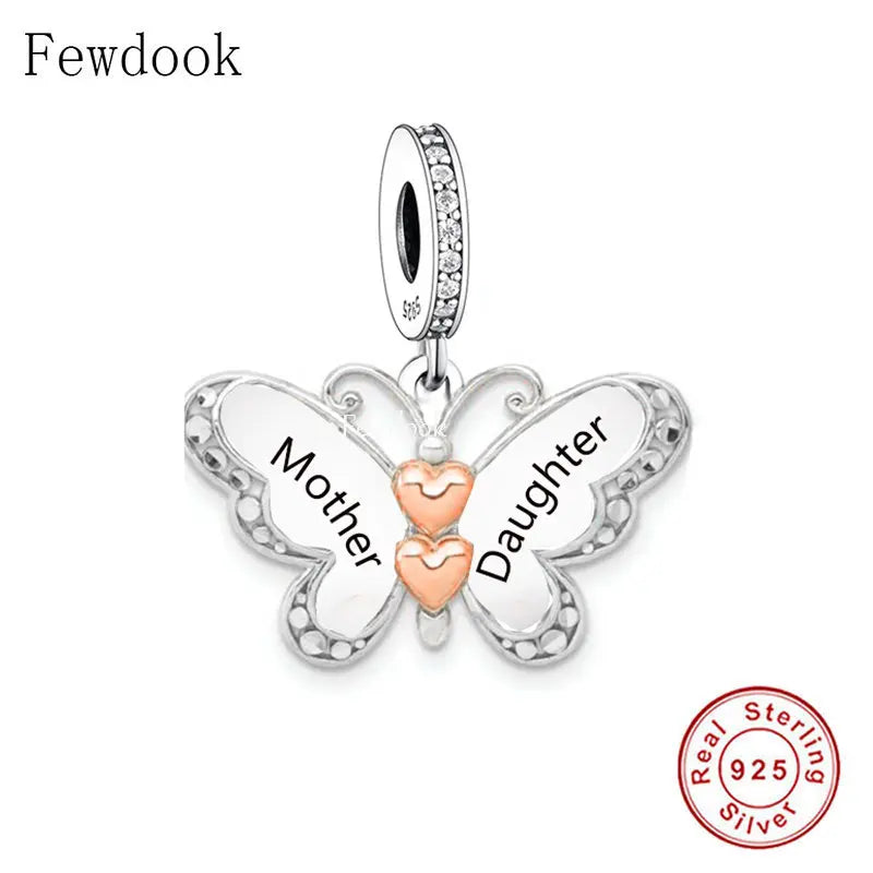 925 Silver Butterfly Mother Baby Charm Bracelet Bead