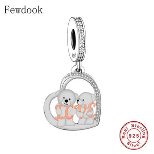 925 Silver Couple Bear Hand Love Letter Bead for Bracelet DIY