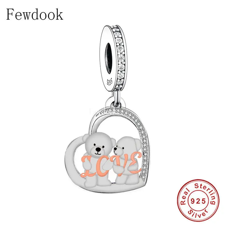 925 Silver Couple Bear Hand Love Letter Bead for Bracelet DIY