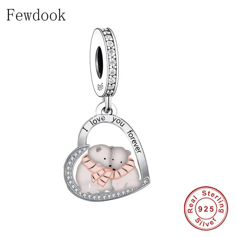 925 Silver Couple Polar Bear Love You Forever Charm Bead