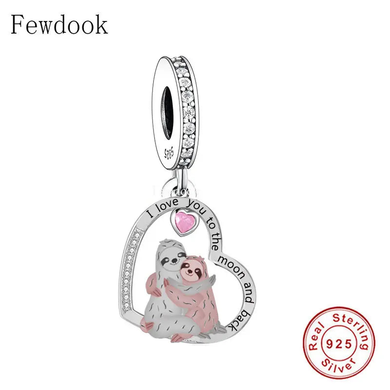 925 Silver Sloth Hug Couple Bead for Valentine Bracelet DIY