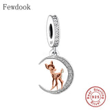 925 Silver Deer Elk on Moon Bead Charm Bracelet
