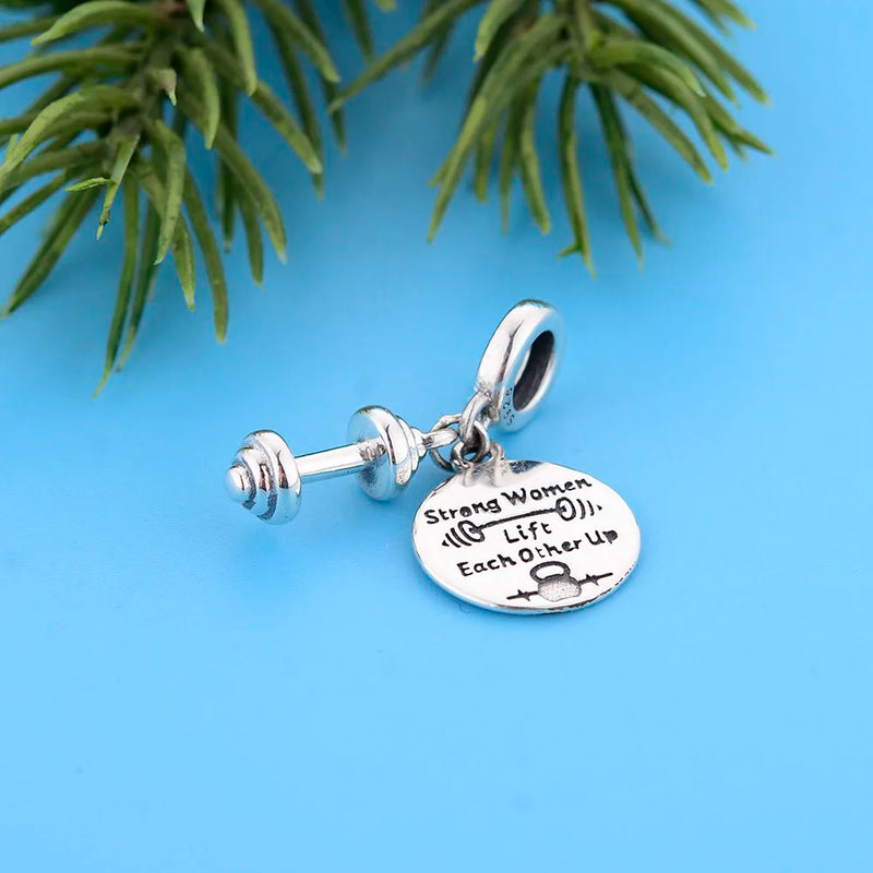 925 Sterling Silver Fitness Strong Women Charm Bracelet Bead