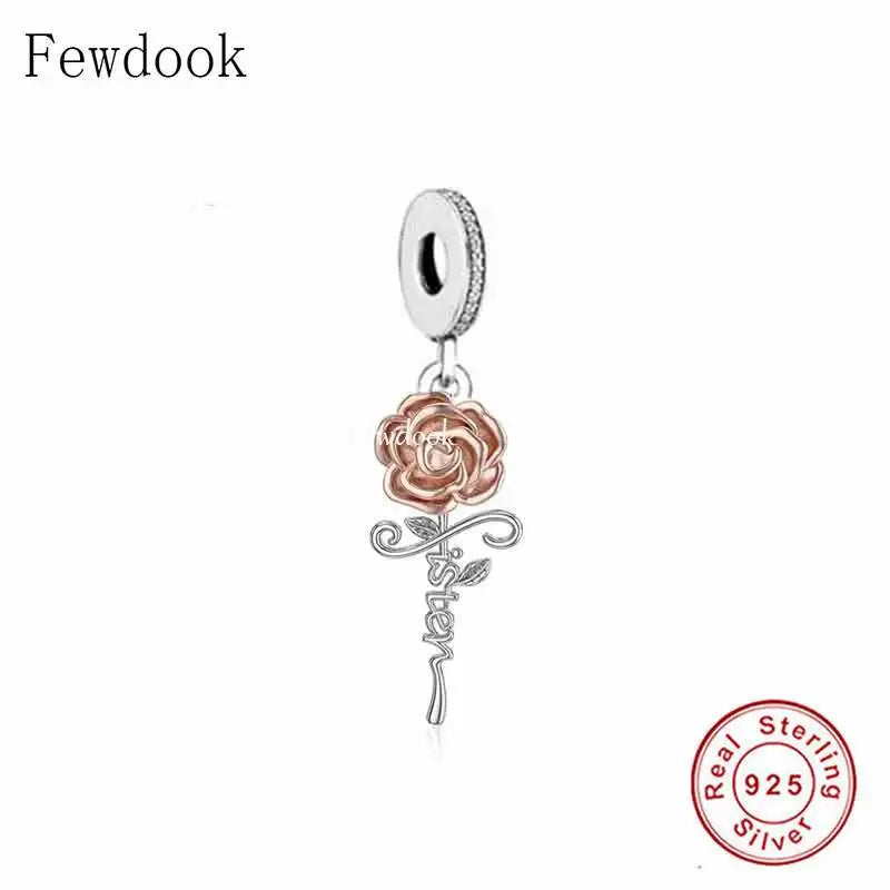 925 Silver Flower Charm Sister Bead DIY