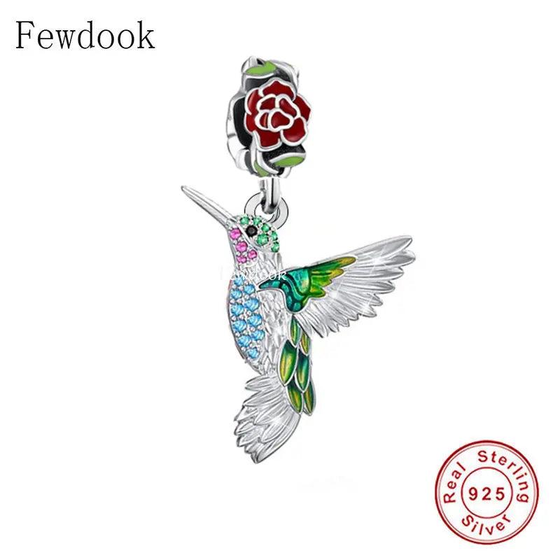 925 Silver Enamel Humingbird Charm Bracelet Bead