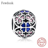 925 Silver Four Leaf Clover Green Zircon Charm Bracelet Bead