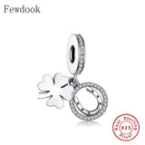 925 Silver Four Leaf Clover Green Zircon Charm Bracelet Bead