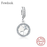 925 Silver Four Leaf Clover Green Zircon Charm Bracelet Bead