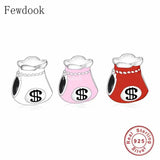 925 Silver Good Luck Red Enamel Money Purses Bead for Women