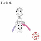 925 Sterling Silver Dentistry Toothbrush Tooth Charm Bracelet Bead