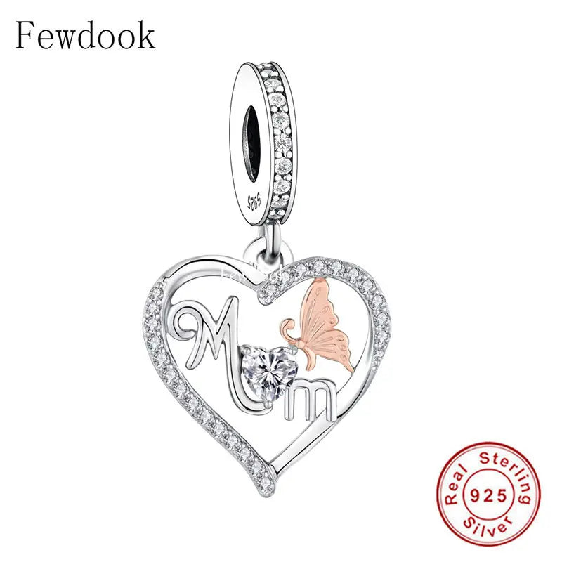 Heart Butterfly Mum Charm Bracelet 925 Silver Bead DIY