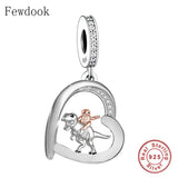 925 Silver Love Heart Dinosaur Sloth Bead Charm Bracelet