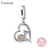 925 Silver Love You Forever Dog Mum Baby Walk Together Charm Bracelet Bead
