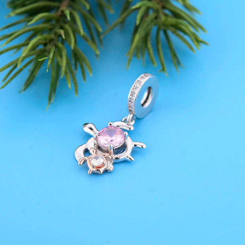 925 Sterling Silver Mom And Baby Turtle Charm Bracelet