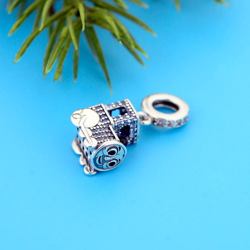 925 Sterling Silver Carriage Zircon Train Bead Charm Bracelet