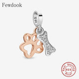 925 Silver Paw Heart Rainbow Bridge Charm Bracelet Bead