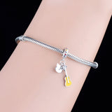 925 Silver TV Series Cat Yellow Music Guitar Bead Charm Bracelet